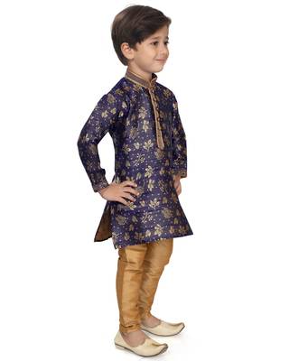 Blue woven silk boys-kurta-pyjama 5