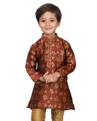 Maroon woven silk boys-kurta-pyjama 2