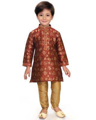 Maroon woven silk boys-kurta-pyjama 1