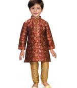 Maroon woven silk boys-kurta-pyjama