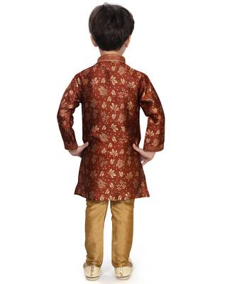 Maroon woven silk boys-kurta-pyjama 3