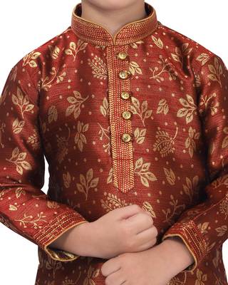 Maroon woven silk boys-kurta-pyjama 4