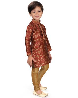 Maroon woven silk boys-kurta-pyjama 5