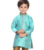Blue woven silk boys-kurta-pyjama