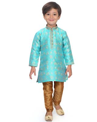 Blue woven silk boys-kurta-pyjama 2