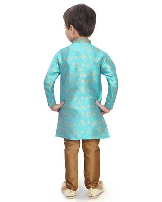 Blue woven silk boys-kurta-pyjama 3