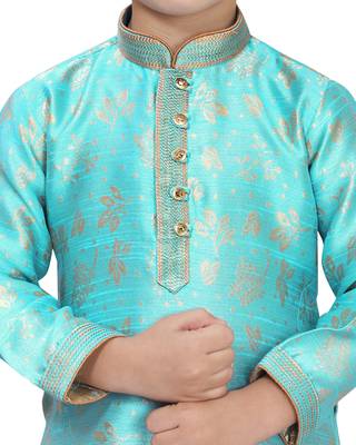 Blue woven silk boys-kurta-pyjama 4