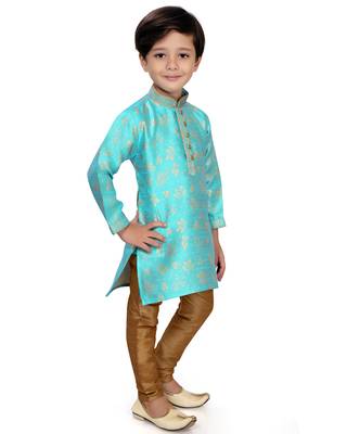 Blue woven silk boys-kurta-pyjama 5