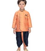 Orange woven cotton silk boys-dhoti-kurta