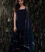 Gorgeous Navy Blue Mukaish Work Georgette Sharara Salwar Suit Semi Stitched