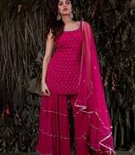Gorgeous Pink Royal Georgette Sharara Salwar Suit Semi Stitched
