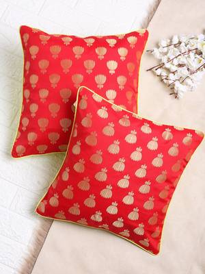 Set of 2 Lotus Motif Gold Red Cushion Cover 1