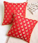 Set of 2 Lotus Motif Gold Red Cushion Cover