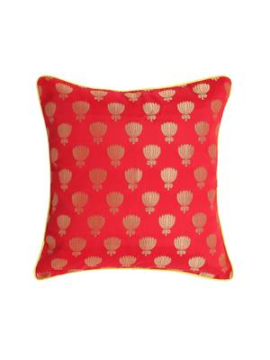 Set of 2 Lotus Motif Gold Red Cushion Cover 2