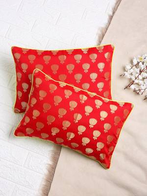 Set of 2 Lotus Motif Gold Red Cushion Cover 1