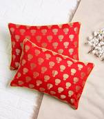 Set of 2 Lotus Motif Gold Red Cushion Cover