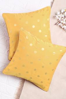 Set of 2 Yellow Gold Polka Dots Cushion Cover
