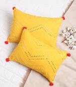 Set of 2 Yellow Embroidered Mirror work Cushion Cover