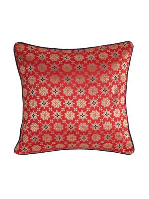 Set of 2 Red Gold Flower Pattern Jacquard Cushion Cover 2