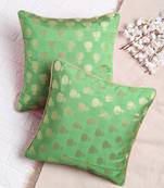 Set of 2 Pastel Green Lotus Motif Jacquard Cushion Cover