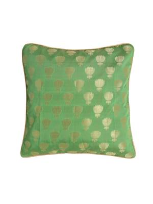 Set of 2 Pastel Green Lotus Motif Jacquard Cushion Cover 2