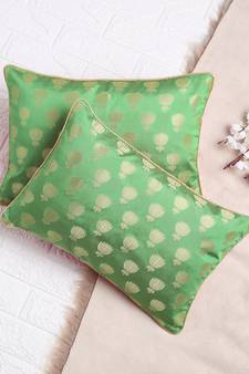 Set of 2 Pastel Green Lotus Pattern Jacquard Cushion Cover