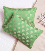 Set of 2 Pastel Green Lotus Pattern Jacquard Cushion Cover
