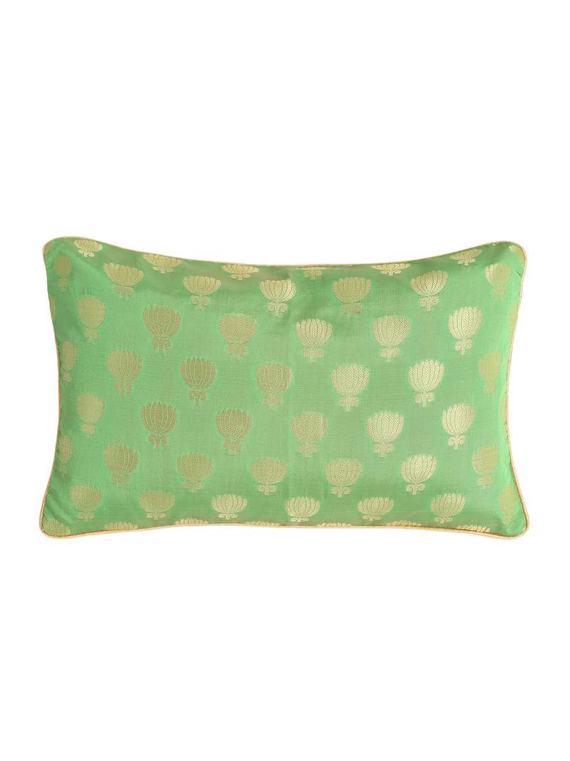 Set of 2 Pastel Green Lotus Pattern Jacquard Cushion Cover