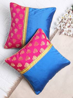 Set of 2 Magenta Blue Lotus Motif Cushion Cover 1