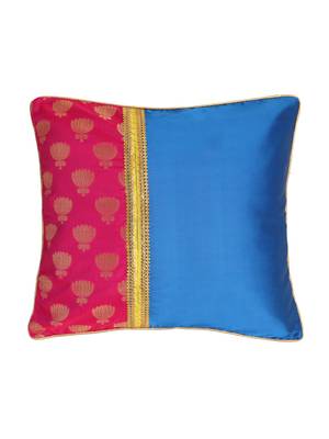 Set of 2 Magenta Blue Lotus Motif Cushion Cover 2