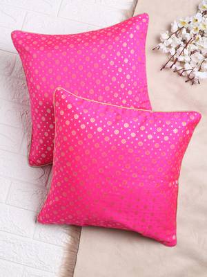 Set of 2 Magenta Gold Jacquard Cushion Cover 1