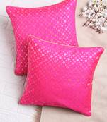 Set of 2 Magenta Gold Jacquard Cushion Cover