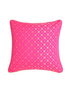Set of 2 Magenta Gold Jacquard Cushion Cover 2