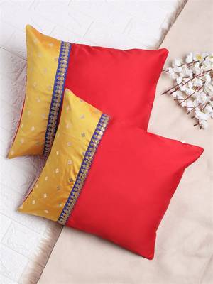 Set of 2 Red and Yellow Gold Print Cushion Cover - Sqaure 1