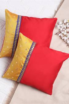 Set of 2 Red and Yellow Gold Print Cushion Cover - Sqaure