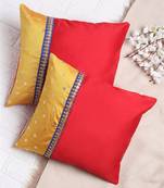 Set of 2 Red and Yellow Gold Print Cushion Cover - Sqaure