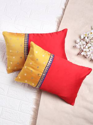 Set of 2 Red and Yellow Gold Print Cushion Cover - Sqaure 1