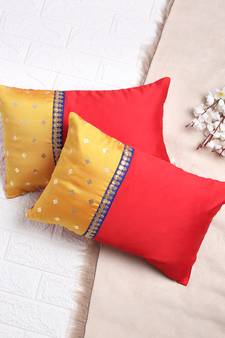 Set of 2 Red and Yellow Gold Print Cushion Cover - Sqaure