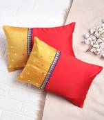 Set of 2 Red and Yellow Gold Print Cushion Cover - Sqaure