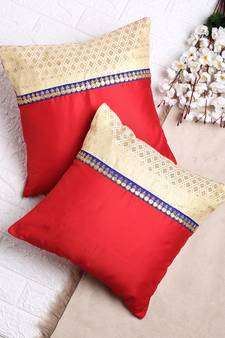 Set of 2 Red and Ivory Cushion Cover