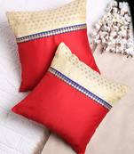Set of 2 Red and Ivory Cushion Cover