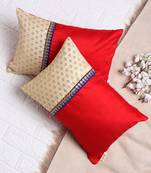 Set of 2 Red and Ivory Cushion Cover
