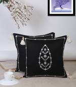 Set of 2 Mughal Emberoidery in ivory on black cushion cover
