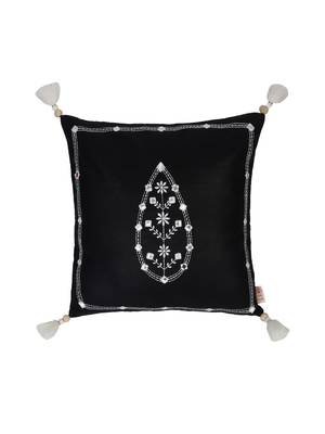 Set of 2 Mughal Emberoidery in ivory on black cushion cover 2