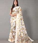 Off white printed georgette saree with blouse