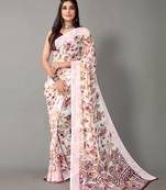 Off white printed georgette saree with blouse