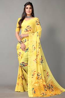 Pink printed georgette saree with blouse