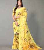 Pink printed georgette saree with blouse