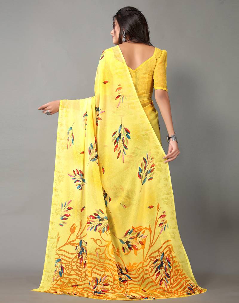 Pink printed georgette saree with blouse