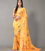 Yellow printed georgette saree with blouse
